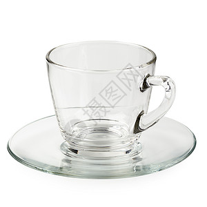 清空杯茶或咖啡杯 手柄隔白b食物液体用具工作室飞碟咖啡水晶杯子茶碗玻璃背景图片