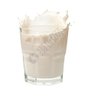 白色背景上隔绝的玻璃上的牛奶喷溅溪流奶制品运动养分杯子早餐通量酸奶饮料奶油背景图片