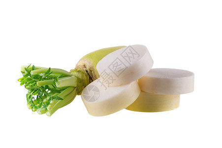 吃萝卜Daikon 白背景的单射线食物叶子蔬菜饮食生产沙拉营养白色团体收成背景