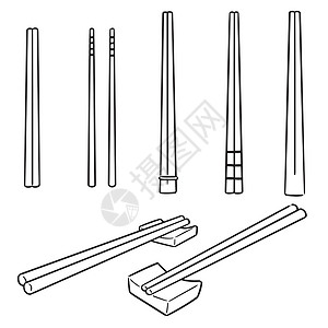 筷子工具向量集的筷子涂鸦工具手工艺术卡通片插图线条草图绘画素描插画