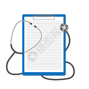 职业资格证书考试逼真的听诊器和剪贴板在白色背景下被隔离医学概念向量它制作图案插画