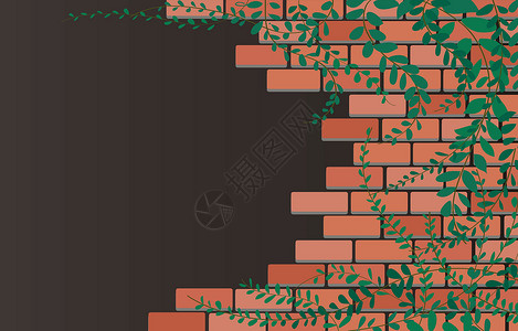 生态砖外套纽扣在砖墙上的墨西哥雏菊植物和空间背景艺术 vecto登山者花园公园生态材料墙纸叶子爬行者植物学水泥插画