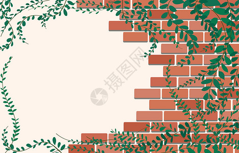 生态砖外套纽扣在砖墙上的墨西哥雏菊植物和空间背景艺术 vecto爬行者叶子登山者花园石头植物学生态水泥材料公园插画