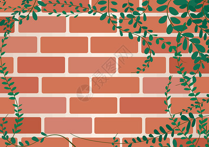 生态砖外套纽扣在砖墙上的墨西哥雏菊植物和空间背景艺术 vecto植物学爬行者墙纸花园生态材料公园叶子登山者水泥插画