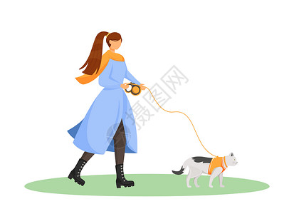 泵车女人走猫平面颜色矢量不露面的特征插画