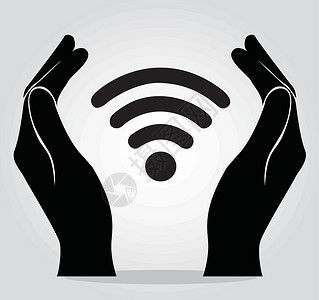 手里拿着 Wifi 图标符号 vecto网站插图通讯器互联网民众海浪手机信号电脑热点背景图片