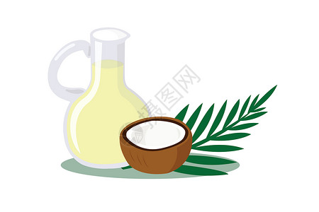 椰子棕榈椰子和椰子油在白色背景下分离瓶子产品饮食植物处女可可美丽叶子生活棕榈设计图片