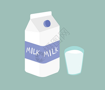 山墙牛奶是奶牛的产物 好处多多 绿色背景下的牛奶和一杯牛奶的图片食物生长营养产品玻璃纸盒市场瓶子维修脂肪插画