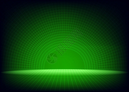 带有网格线的现代网格线透视图在上方弯曲艺术飞碟时间几何学线条隧道绿色展示正方形数据设计图片