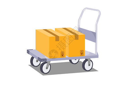 转置带箱子的平台卡车在白色背景下被隔离货物盒子零售送货服务纸板运输工厂市场商业插画