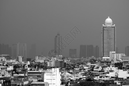 曼谷市风景在泰国首都黑白风格的泰国首都公寓市中心景观地标办公室旅游旅行建筑学日落天际背景图片