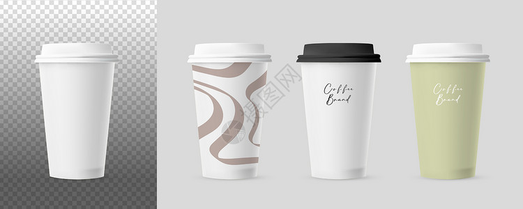 纸杯咖啡用于饮料包装设计的逼真纸杯插画