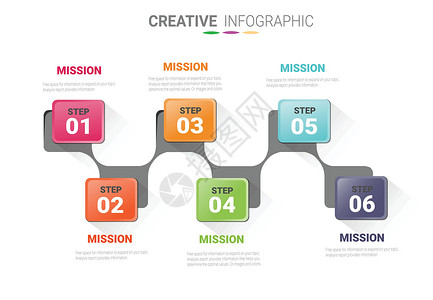 带有数字六个选项的信息图表模板可用于工作流布局圆圈网站插图创造力营销横幅推介会商业报告数据背景图片