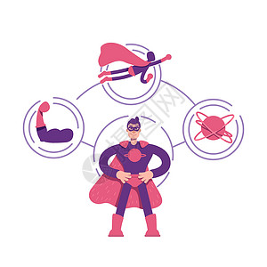 超级英雄立体字英雄原型平面概念向量它制作图案插画