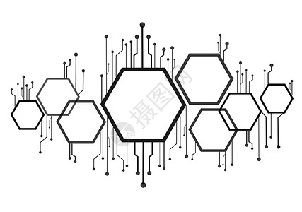 六边形结构抽象蜂巢六边形和技术线背景网络活力墙纸科学蜂窝商业工程横幅蜜蜂网格插画