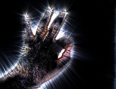 带有的发光人类男性手的 3D 插图环境脚印电气手指生物学运动释放紫色打印外汇背景图片