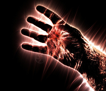 带有的发光人类男性手的 3D 插图打印紫色运动手指手臂活力外汇蓝色科学电气背景图片