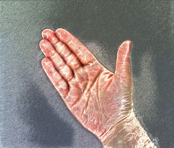 带有的发光人类男性手的 3D 插图人手打印紫色外汇环境生物学手指释放辉光蓝色背景图片