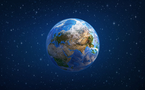 大陆的行星地球 从太空看欧洲和亚洲背景