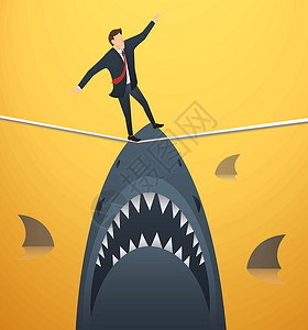 商务行走一名商务人士在绳索上行走的插图 在商业风险下有鲨鱼捕食者挑战解决方案工作海洋金融平衡人士公司勇气插画