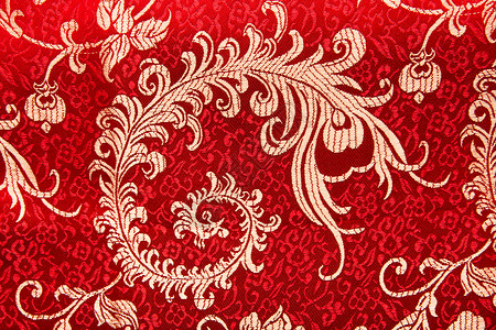 中国红织传统花卉模式 红色纤维丝绸通道背景图片