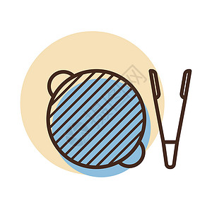 厨具架带钳子矢量 ico 的烧烤架标识厨具美食炙烤厨房插图餐厅用具金属食物插画