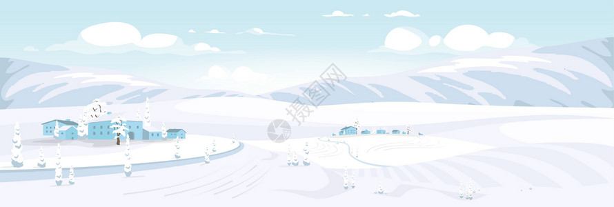 意大利山冬季风景平面颜色矢量它制作图案插画