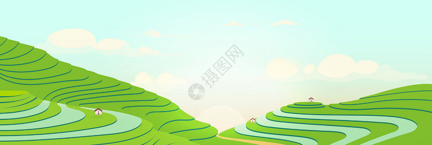 意大利山日出时的梯田平面颜色矢量它制作图案插画