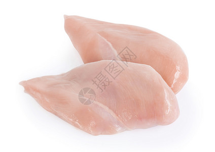 白背景的原生鸡胸 在白底白色家禽烹饪饮食食物营养鱼片工作室背景图片