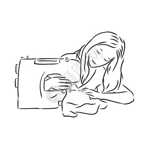 女裁缝缝纫机 孤立的手工手制草图 裁缝矢量素描插图服务维修工作室艺术剪裁作坊绘画裙子工艺店铺设计图片