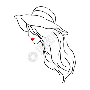 戴着优雅帽子的美丽女人的剪影 向量 戴着帽子的漂亮女孩 矢量素描图红色女性艺术头发魅力女士插图配件卡通片女孩背景图片