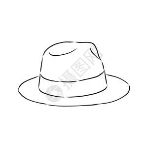 斯泰森帽子矢量插图草图模板 帽子 矢量素描图丝带毡帽纺织品卡通片绘画配饰棒球运动牛仔文化插画