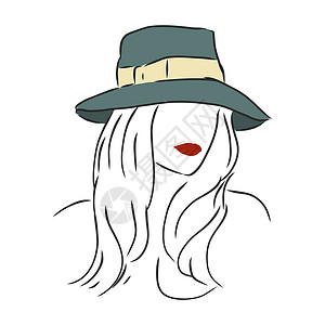 戴蓝帽子的女孩戴着优雅帽子的美丽女人的剪影 向量 戴着帽子的漂亮女孩 矢量素描图卡通片白色女性头发女士嘴唇配件草图女孩黑色设计图片