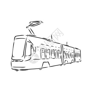 手绘火车素材电车的孤立的向量例证 城市公共交通 手绘线性涂鸦水墨素描 白色背景上的黑色剪影 它制作图案电车矢量速写机器插图铁路窗户运输速度车背景