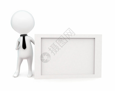 3d 立体人戴领带并展示白板概念背景图片