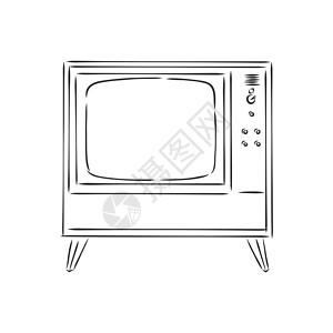 旧电视机手绘矢量图 复古电影草图按钮天线广播圆圈盒子涂鸦技术视频设计图片