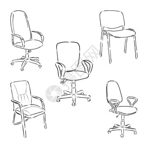设置隔离在白色背景上的办公椅 素描不同的椅子 矢量插图 办公椅矢量图速写它制作图案经理扶手老板家具工人商业墨水工作草图绘画设计图片