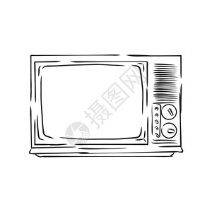 旧电视机手绘矢量图 复古创新艺术插图天线视频播送电脑电气框架气泡设计图片