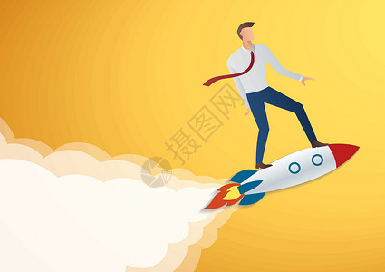 火箭助推器商业上的成功创业商务人士在火箭矢量图上制作图案卡通片技术男人人士助推器发射天空速度创新商务插画