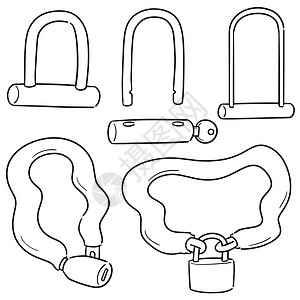 U型锁一套自行车 loc素描钥匙艺术u型秘密卡通片草图密码绘画安全插画