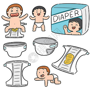 纸尿裤剪贴画一套尿布收藏涂鸦卫生绘画吸水性手绘线条婴儿艺术皮疹插画