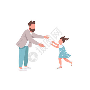 时间女儿父亲与女儿平面颜色矢量不露面字符插画