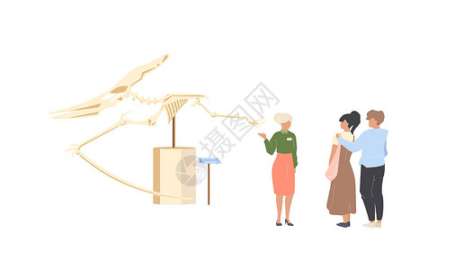 无骨鸡腿肉古生物博物馆旅游平面彩色矢量不露面字符插画