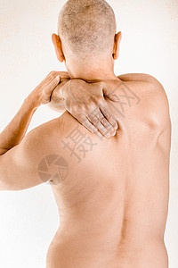 右下斜肌人患有脑脊椎骨或皮肌肉疼痛男性卫生保健紧张脊柱压力伤害背痛椎骨治疗背景