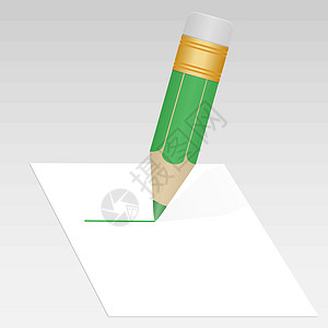 带橡皮擦的绿色铅笔 在一张纸上画线背景图片