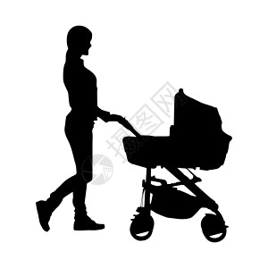 母亲推着婴儿车推着婴儿车的年轻女人简单的啪答声空白母性男人婴儿女士绘画母亲设计图片