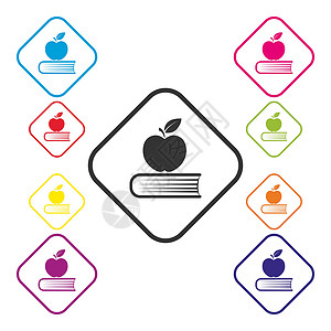 一套彩色方形教育图标简单设计学校插图训练图书馆草图大学科学学习手绘学生背景图片