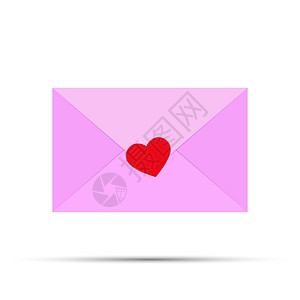 粉红色心形信封喜欢用心形符号简单设计密封的粉红色信封插画