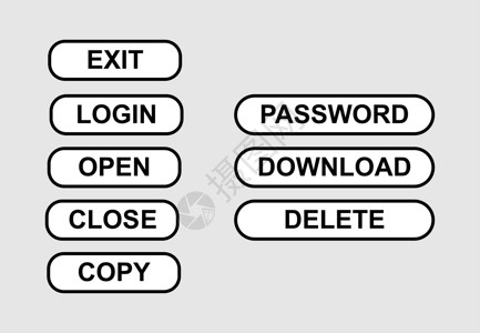 一组带有流行计算机单词的简单按钮出口空白密码概念电脑眼泪背景图片