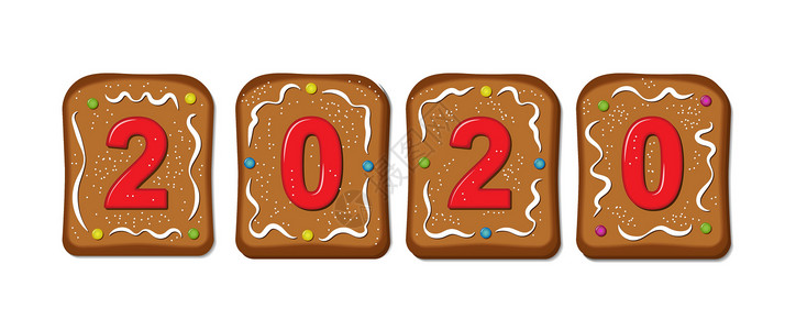 带有一组数字 2020 的姜饼饼干 圣诞装饰背景图片
